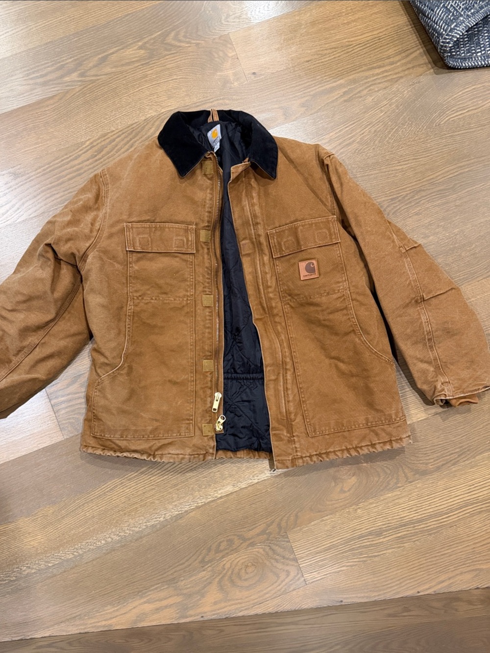 Carhartt XL Tan Duck  Jacket with Black Cord Collar